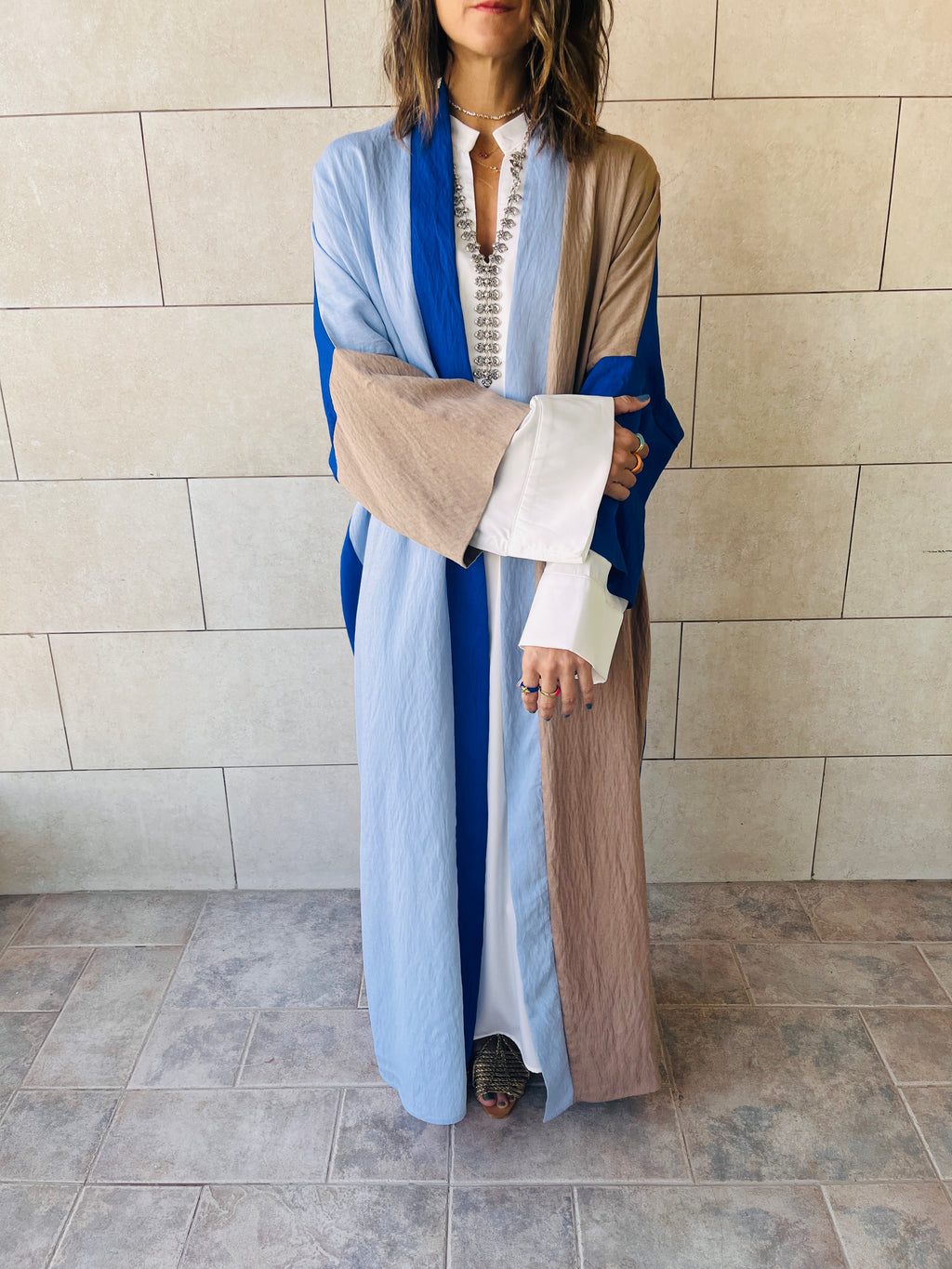 Blue Cubist Colorblock Kimono