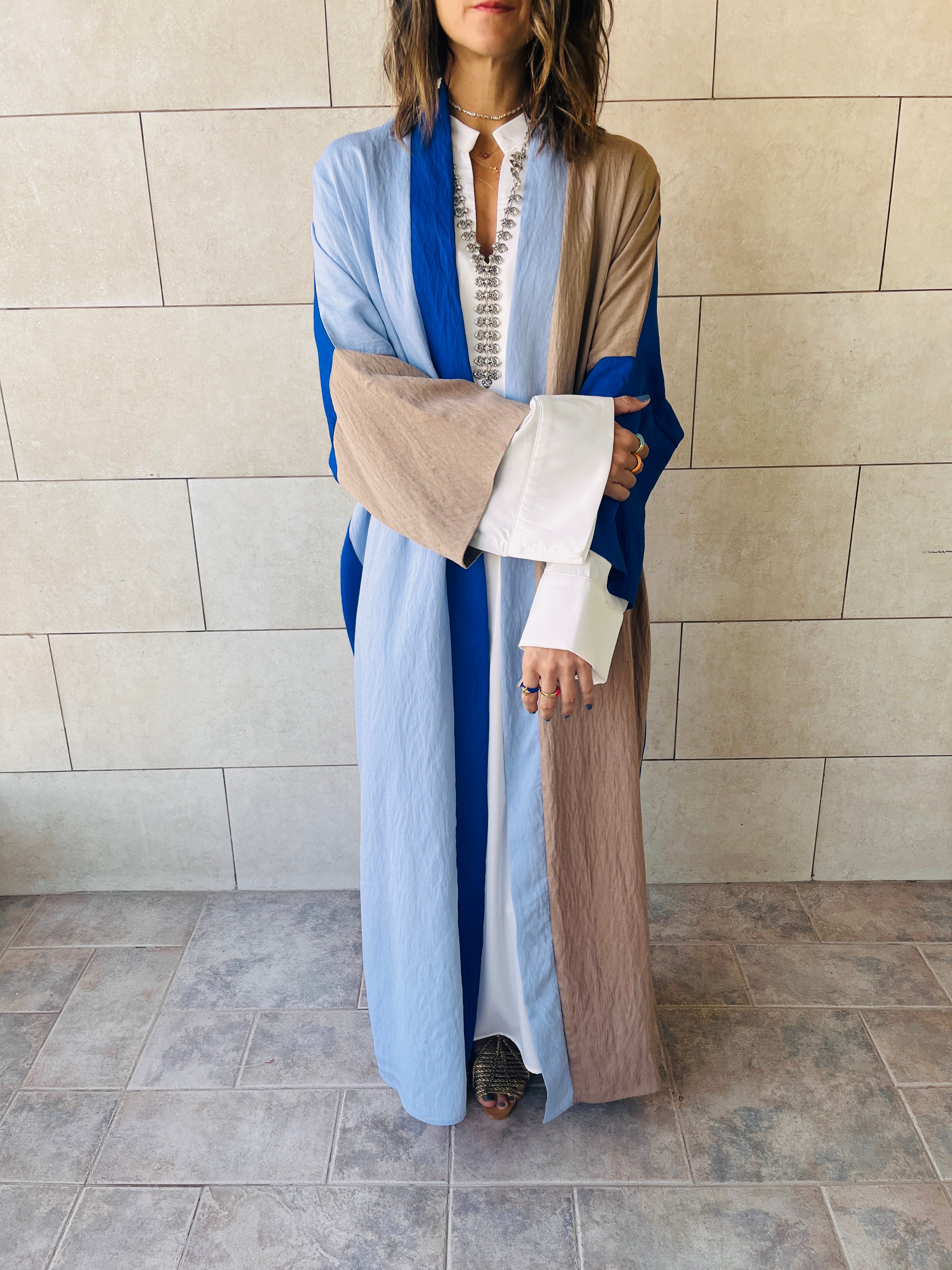 Blue Cubist Colorblock Kimono
