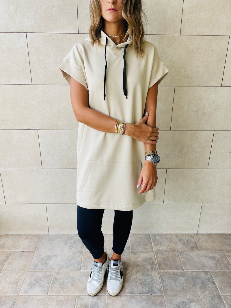 Beige Short Sleeve Hoodie