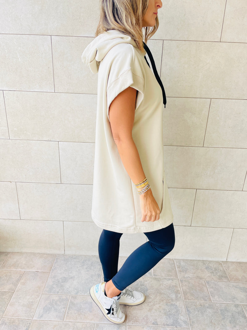 Beige Short Sleeve Hoodie