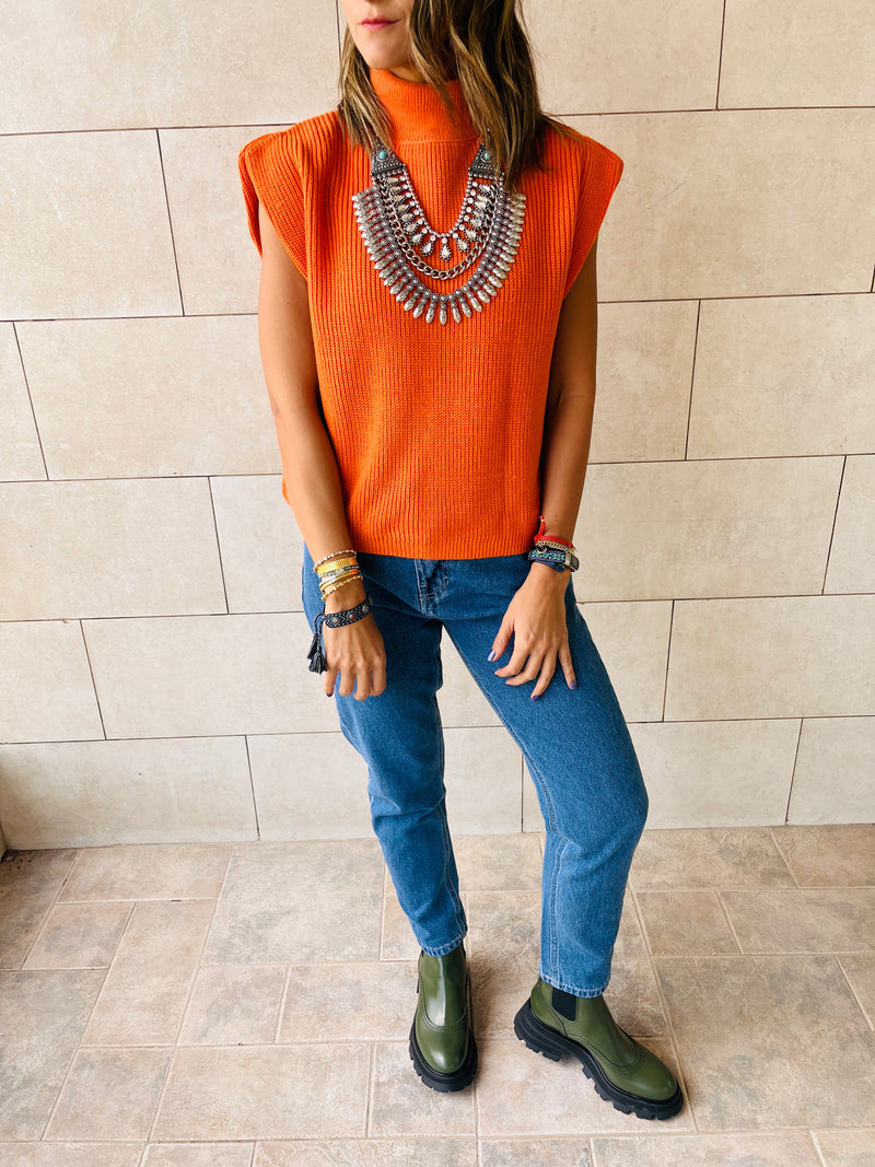 Orange Sleeveless Knit Vest