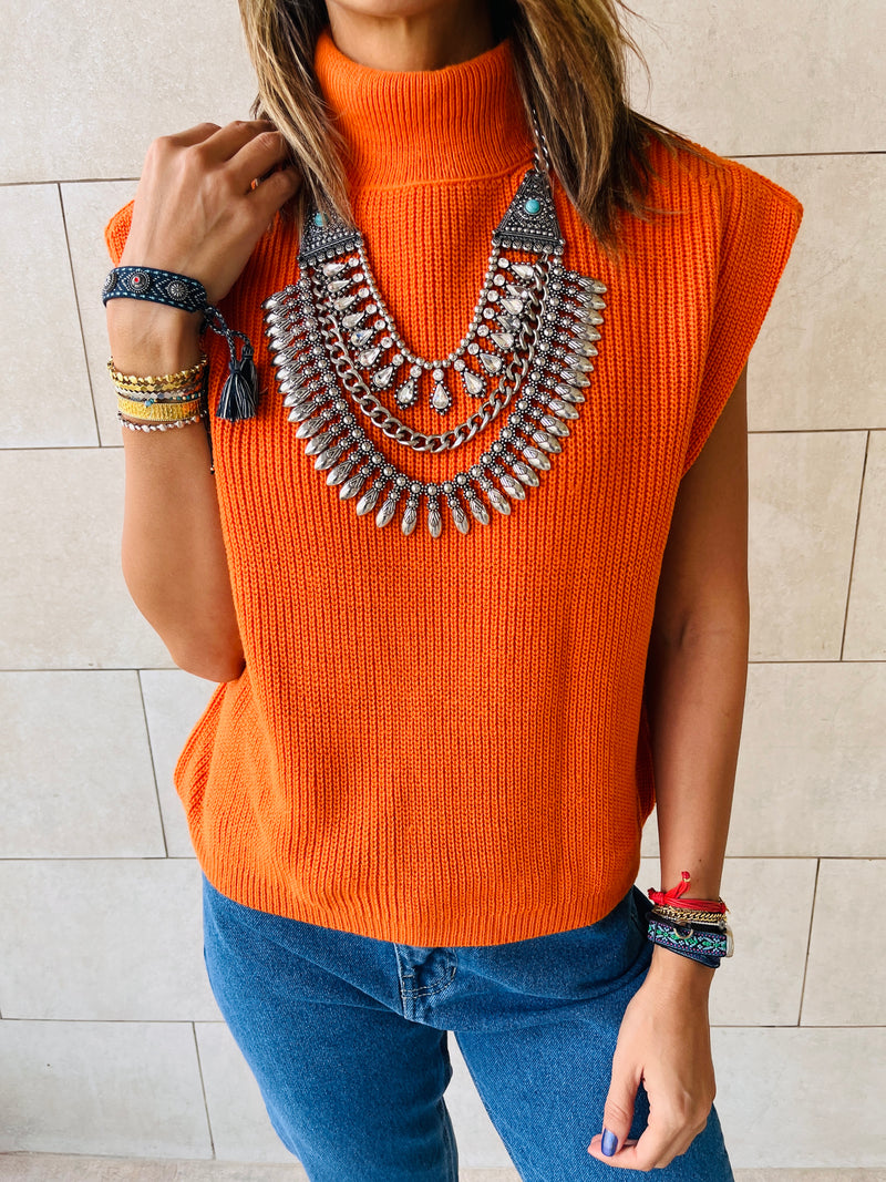 Orange Sleeveless Knit Vest