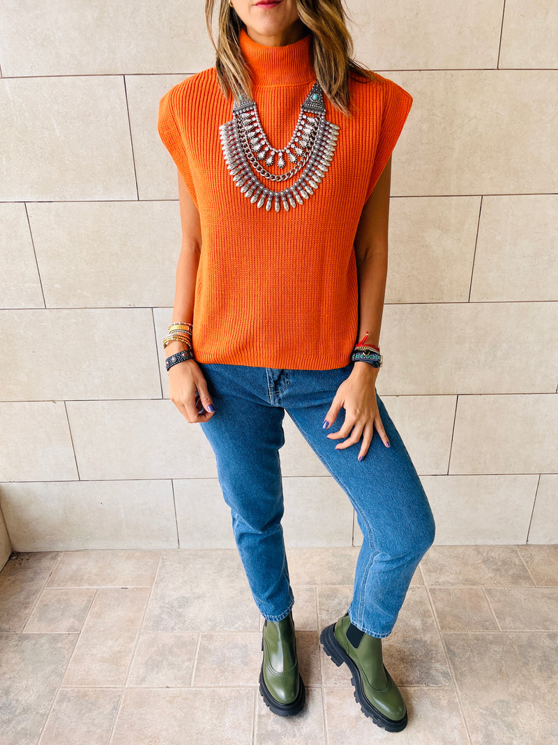 Orange Sleeveless Knit Vest
