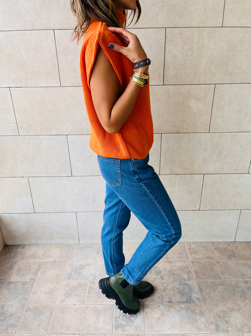 Orange Sleeveless Knit Vest