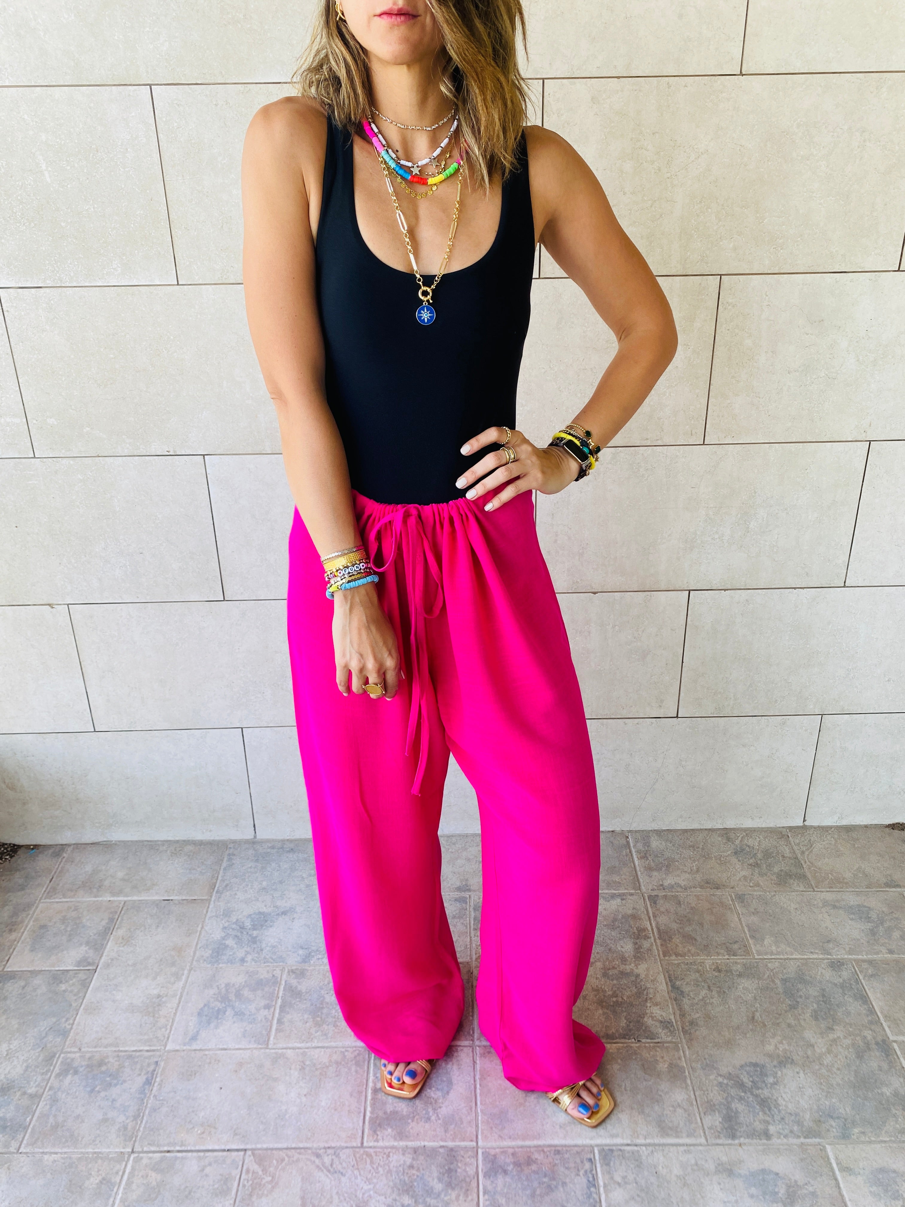 Fuchsia Linen Beach Pants