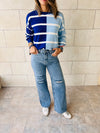 Blue Colorblock Knit Pullover