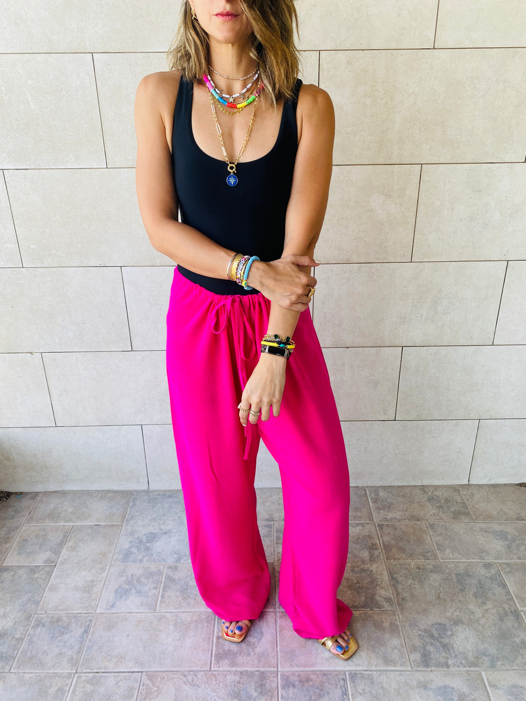 Fuchsia Linen Beach Pants