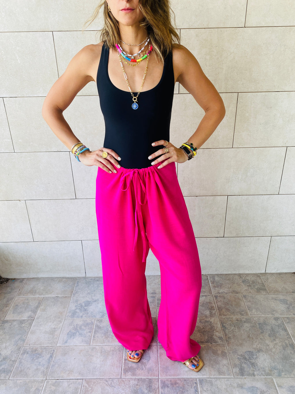 Fuchsia Linen Beach Pants