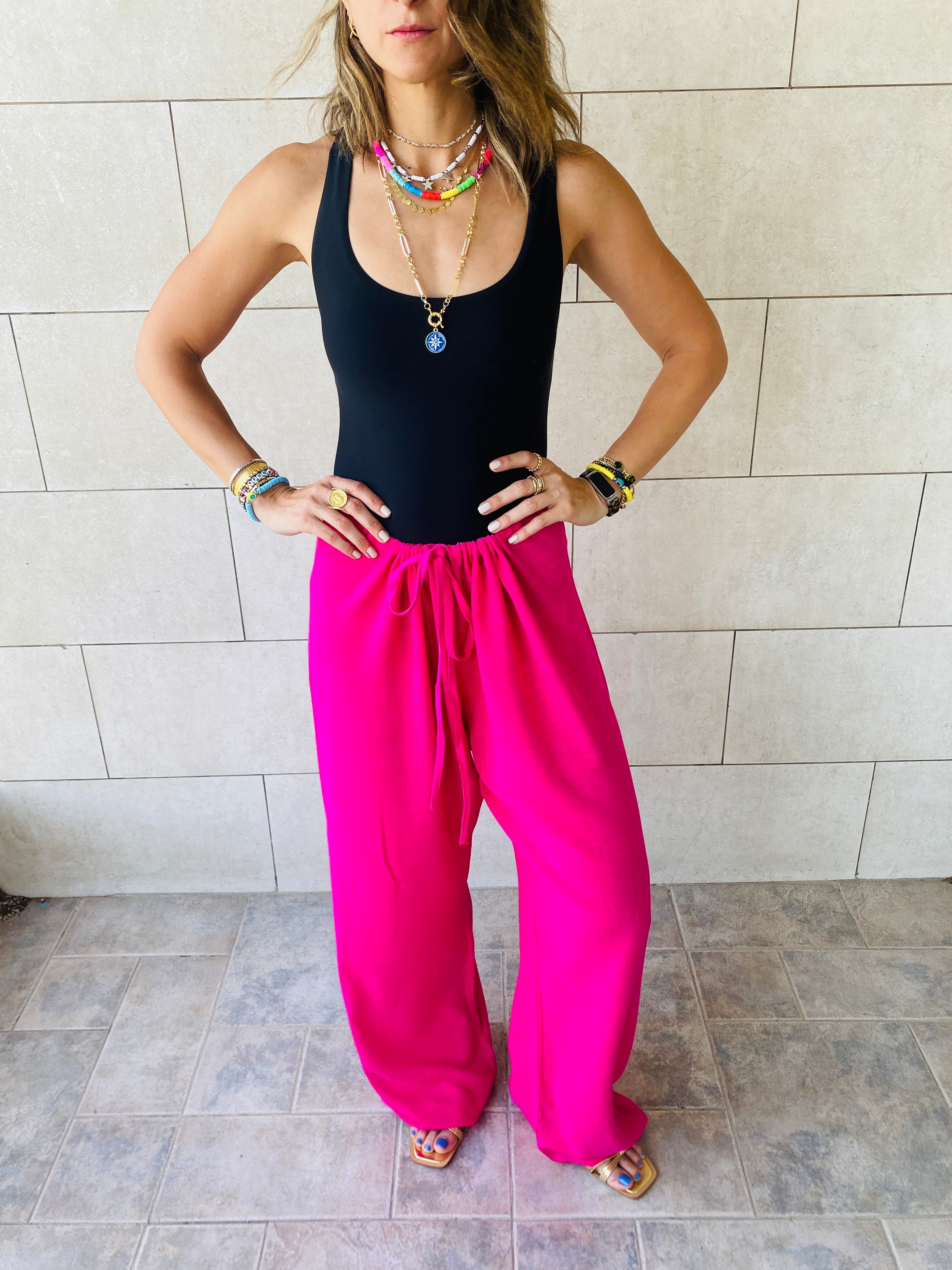 Fuchsia Linen Beach Pants