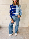 Blue Colorblock Knit Pullover