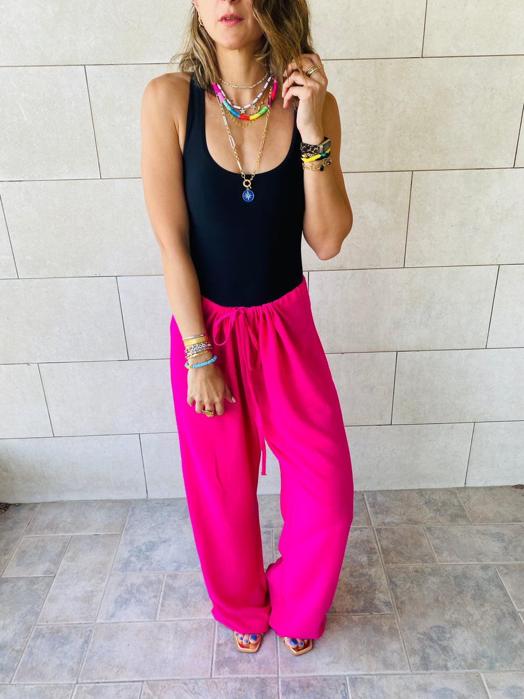 Fuchsia Linen Beach Pants