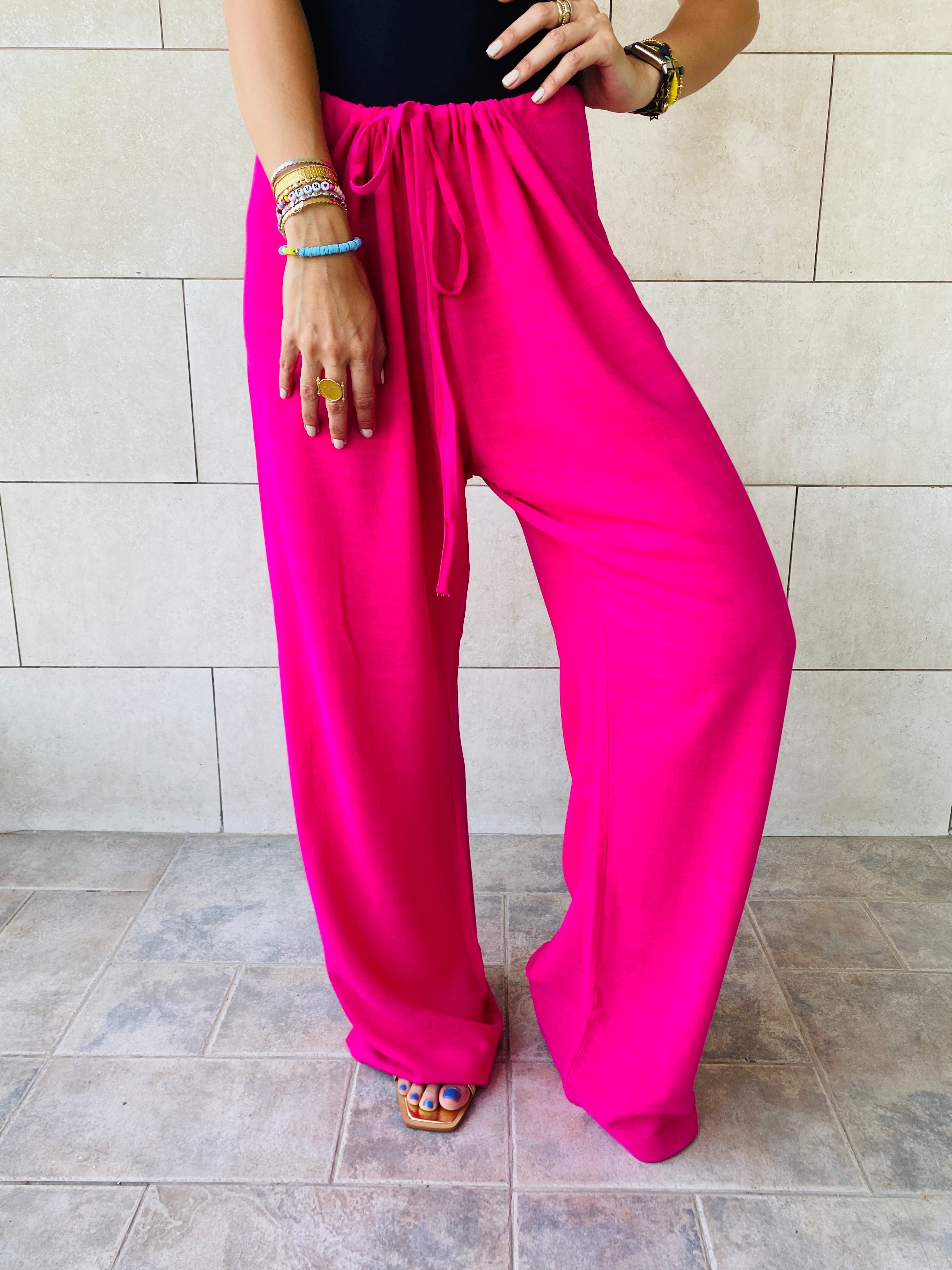 Fuchsia Linen Beach Pants