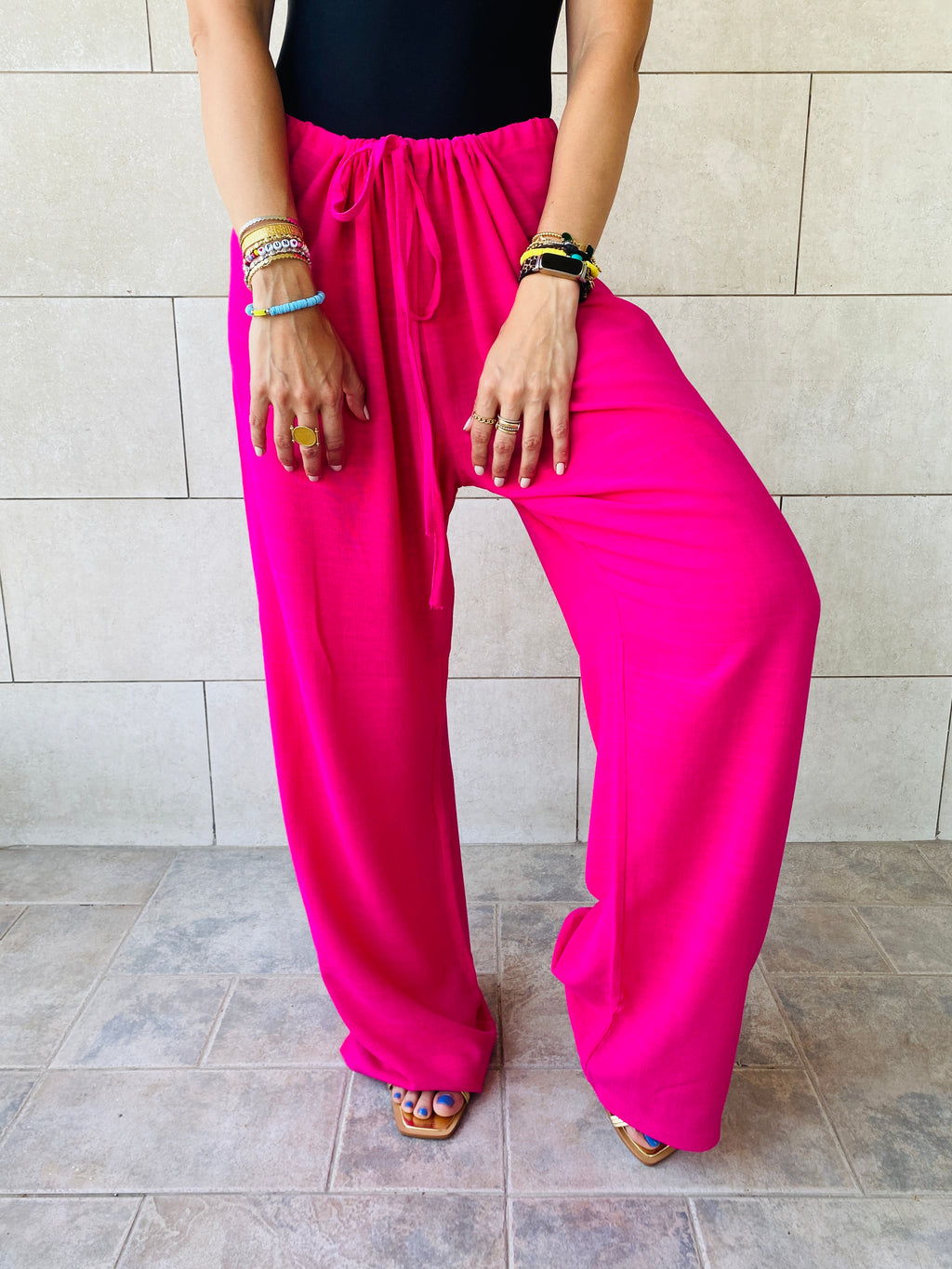 Fuchsia Linen Beach Pants