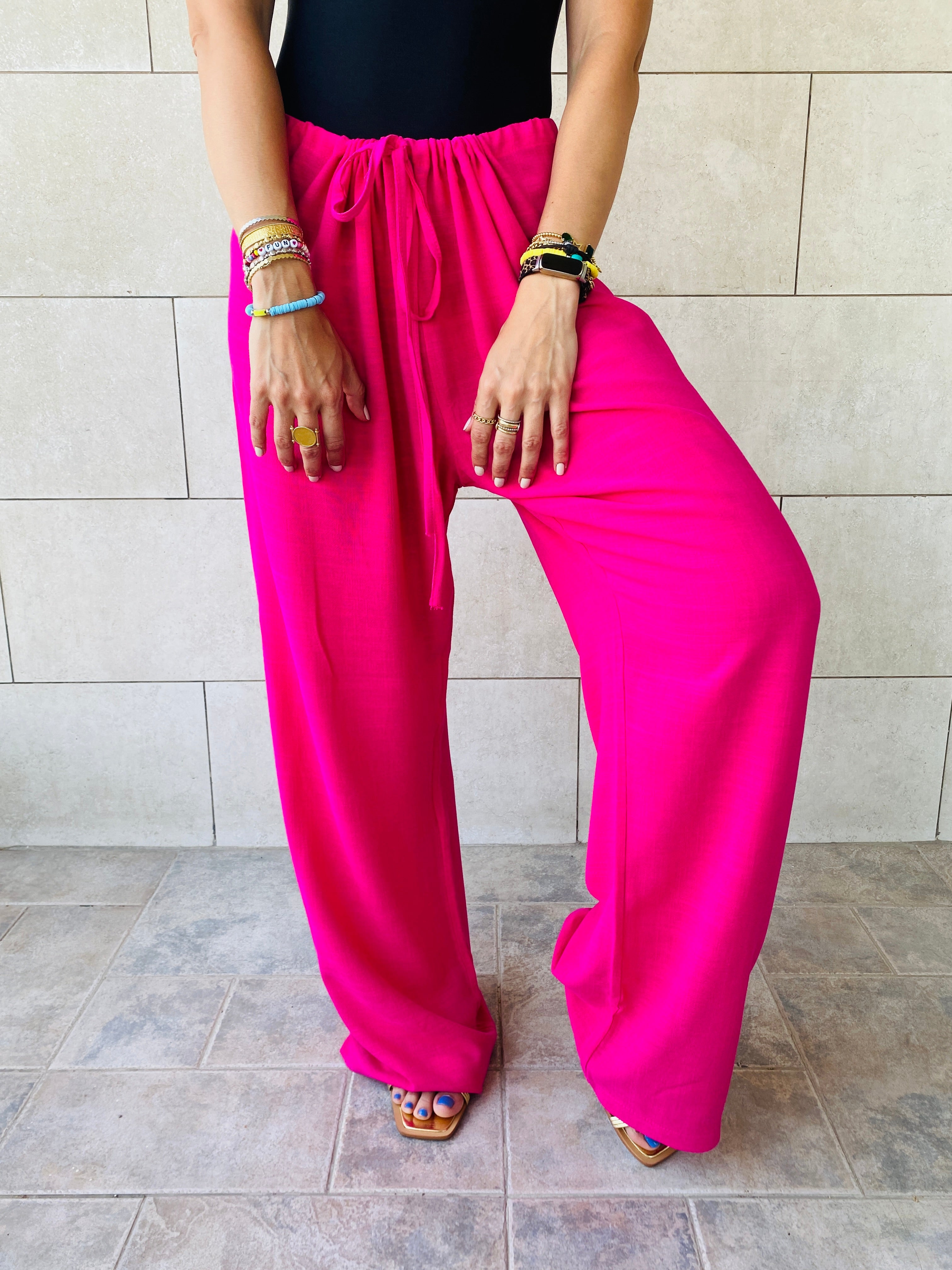 Fuchsia Linen Beach Pants