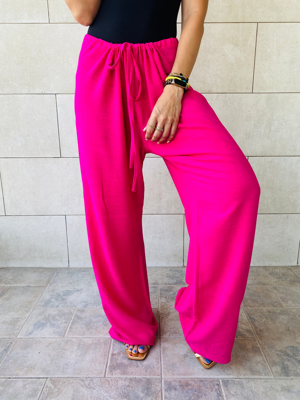 Fuchsia Linen Beach Pants