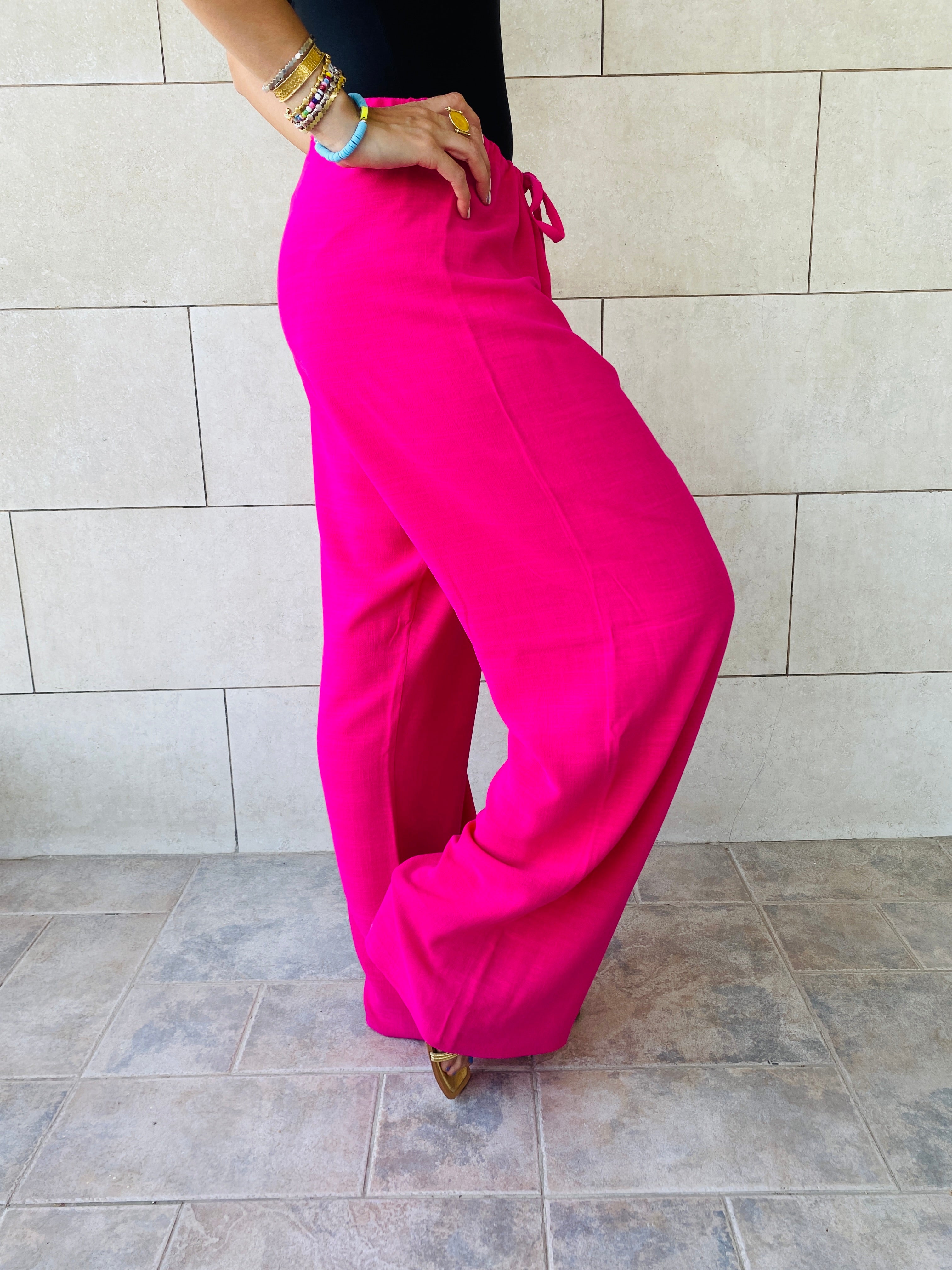 Fuchsia Linen Beach Pants