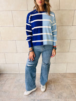 Blue Colorblock Knit Pullover
