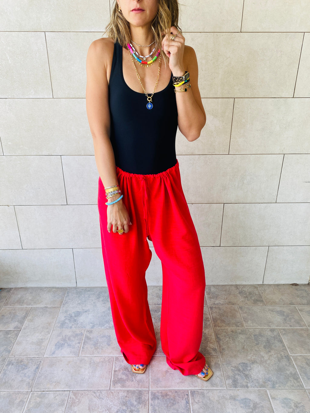 Red Linen Beach Pants
