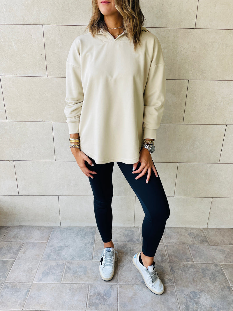 Beige Racer Back Sweatshirt