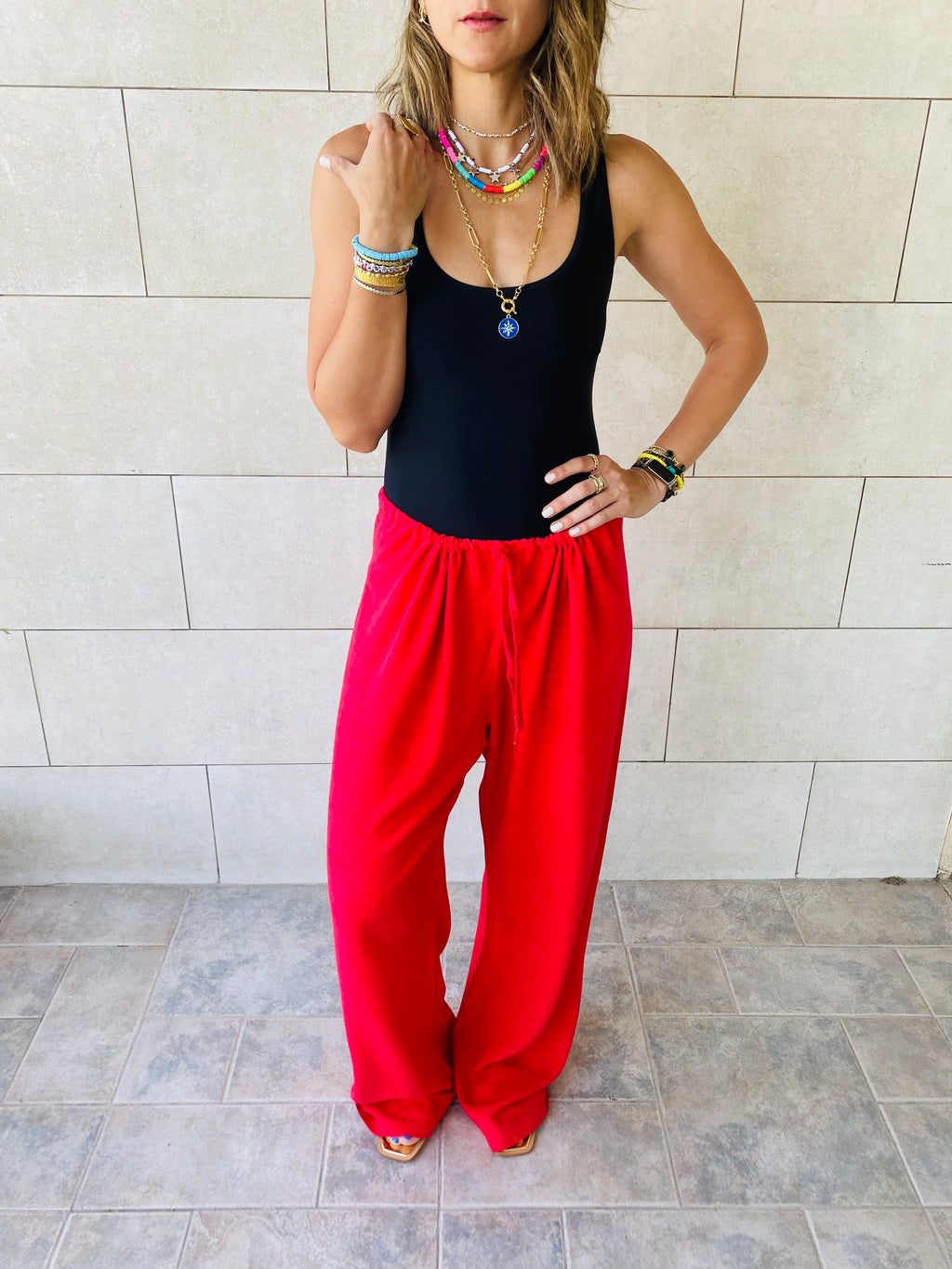 Red Linen Beach Pants