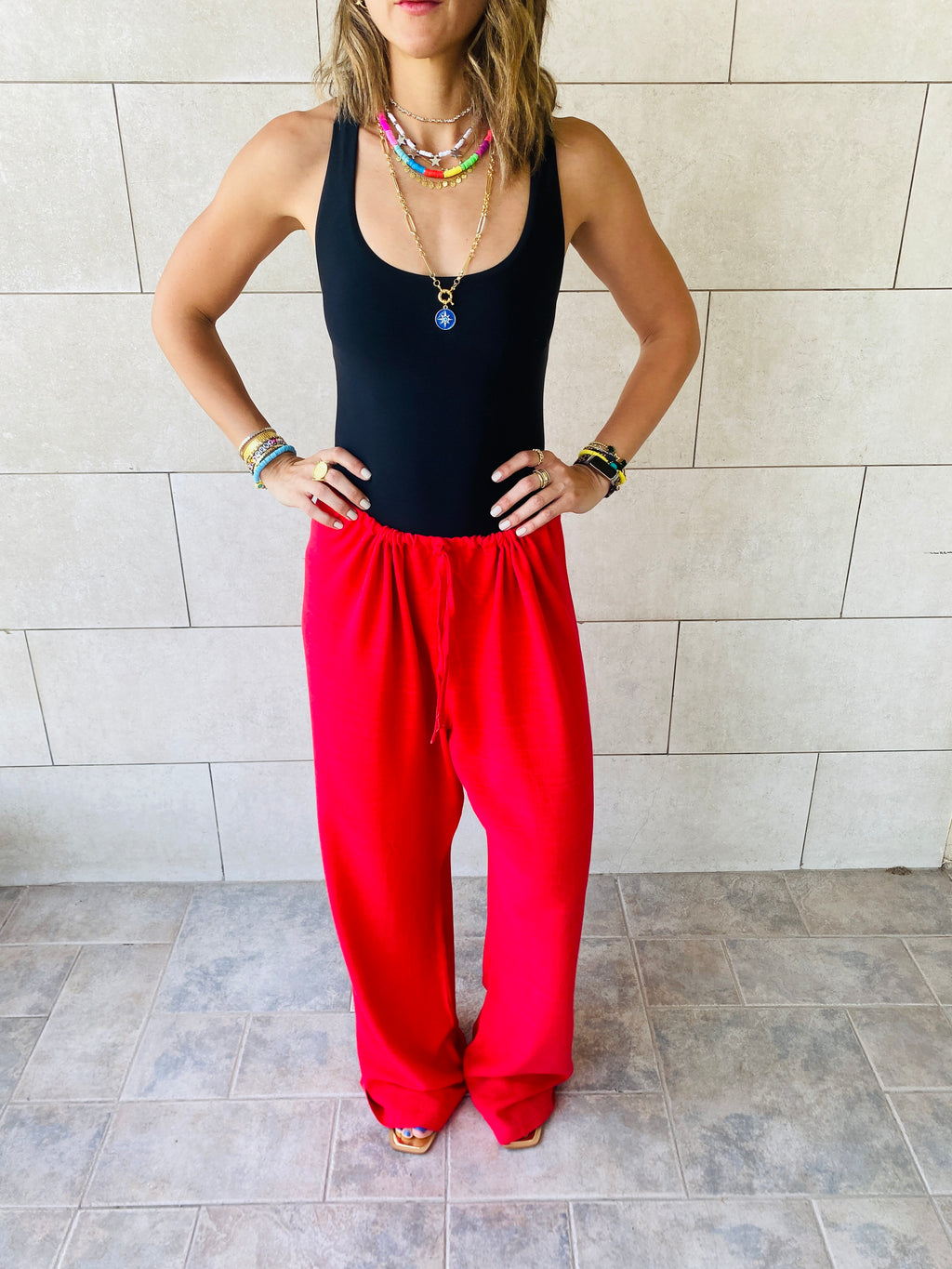 Red Linen Beach Pants