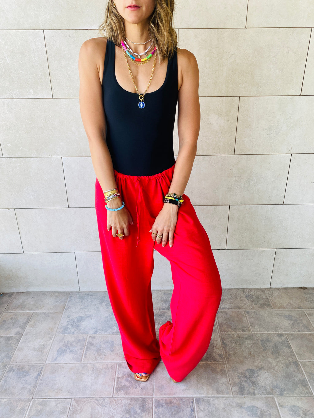 Red Linen Beach Pants