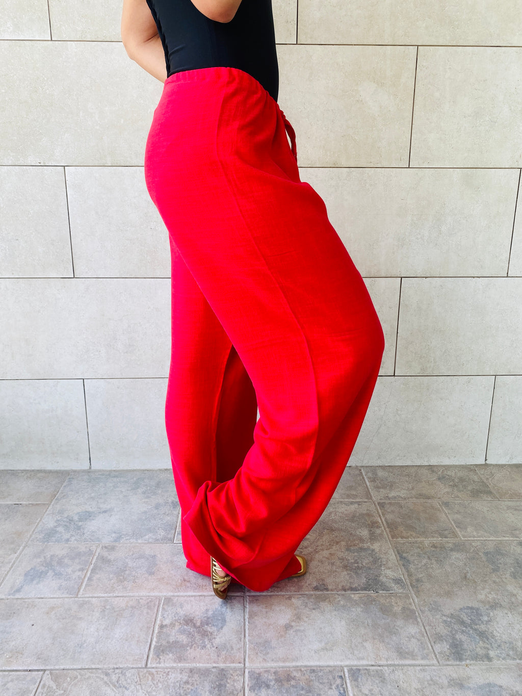 Red Linen Beach Pants