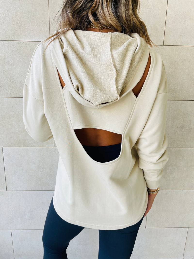 Beige Racer Back Sweatshirt