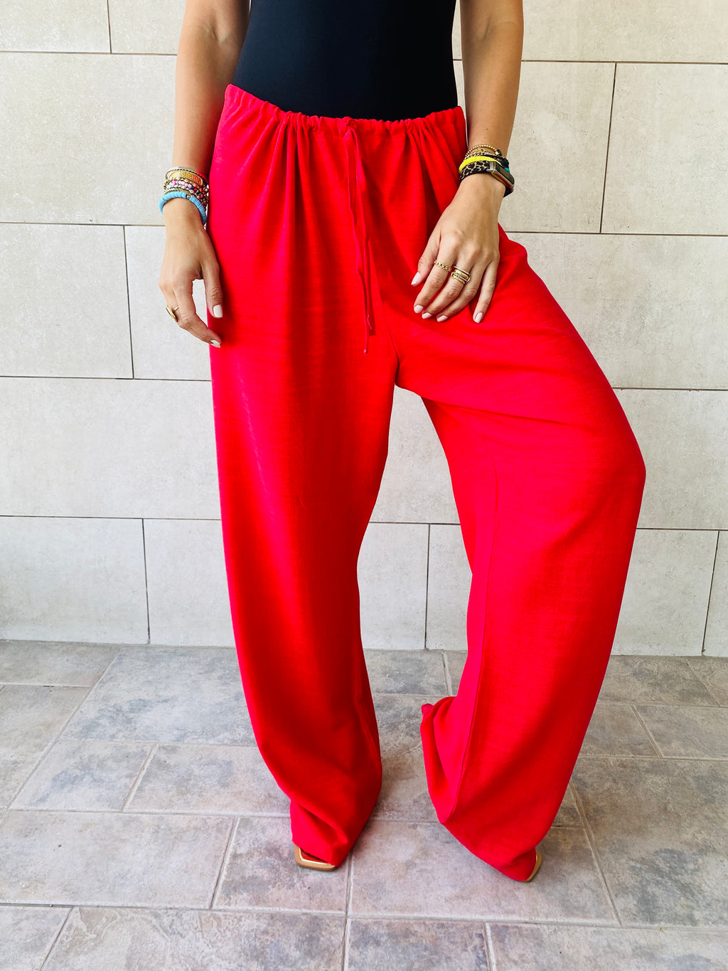 Red Linen Beach Pants