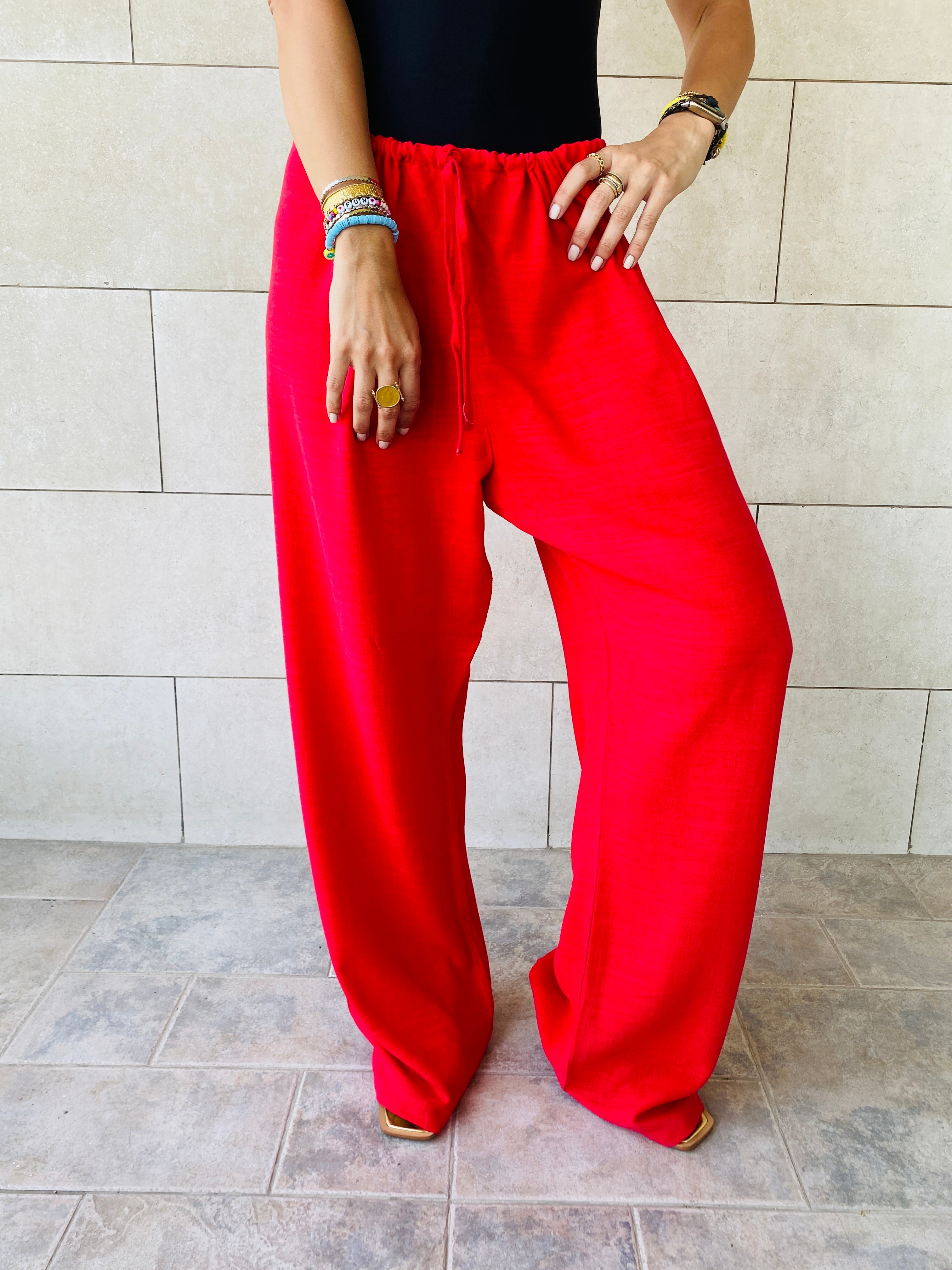 Red Linen Beach Pants