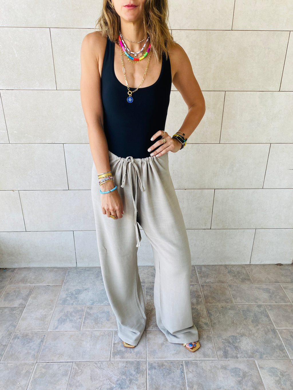 Taupe Linen Beach Pants