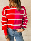 Red Colorblock Knit Pullover