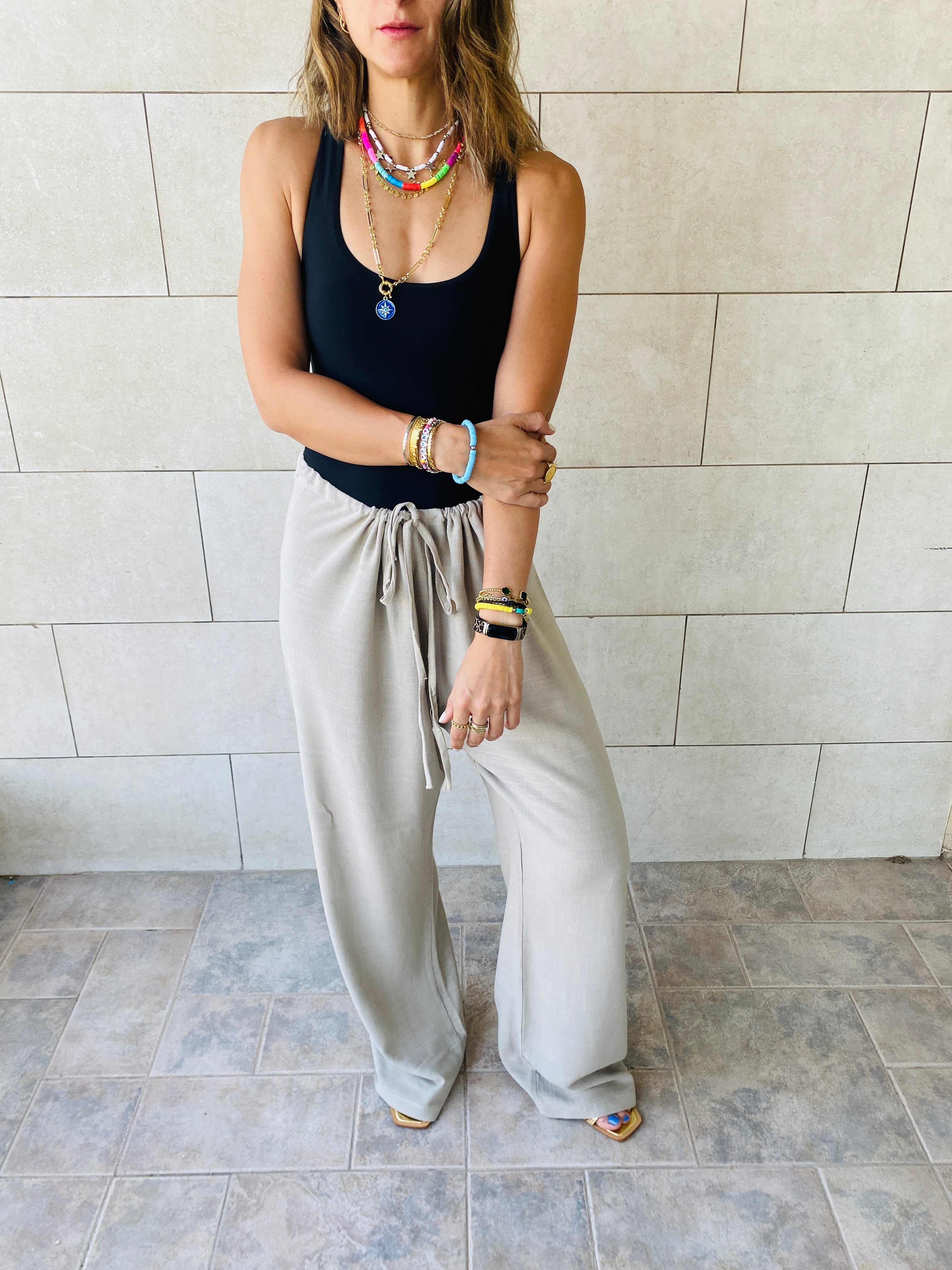 Taupe Linen Beach Pants