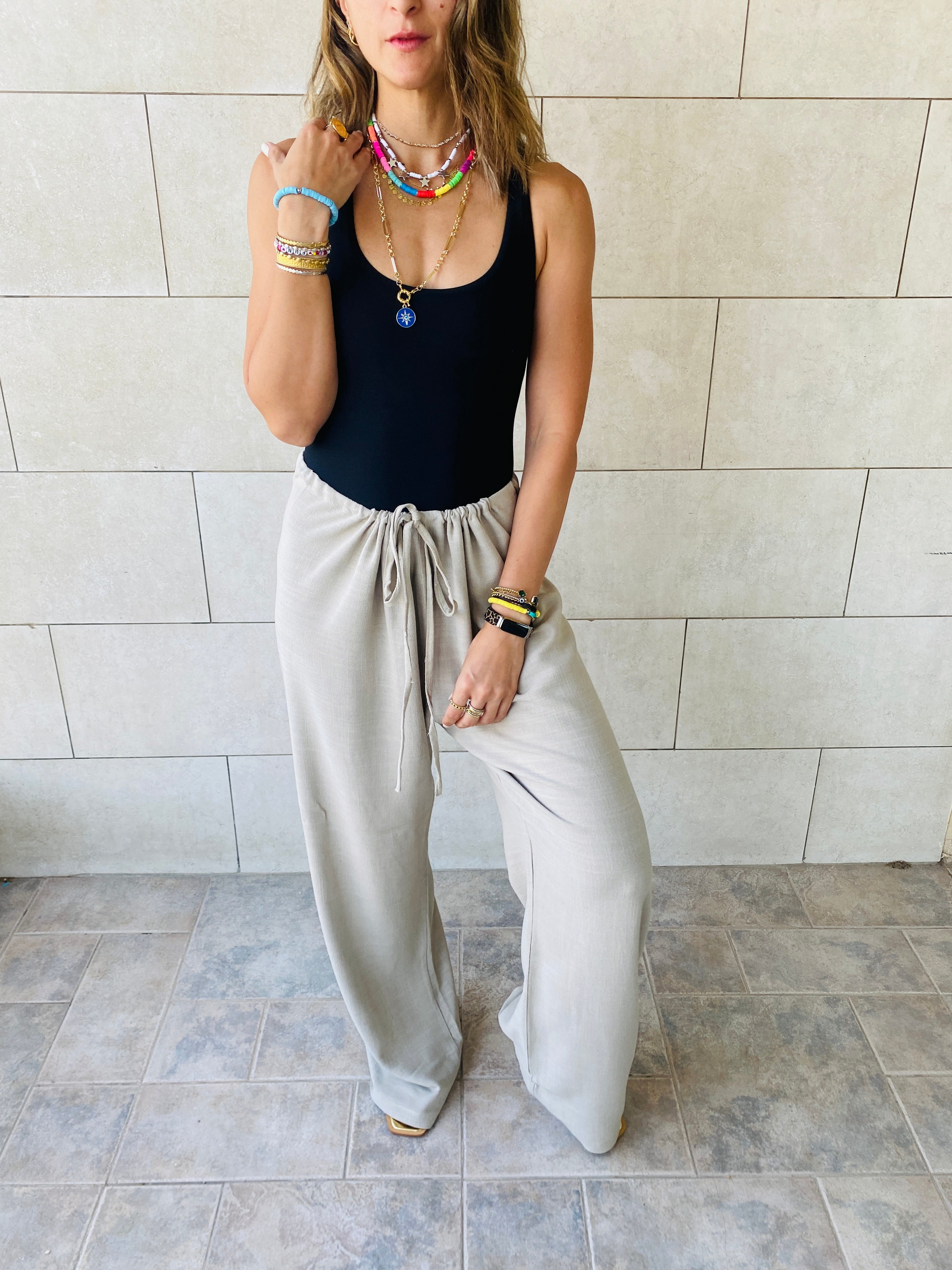Taupe Linen Beach Pants