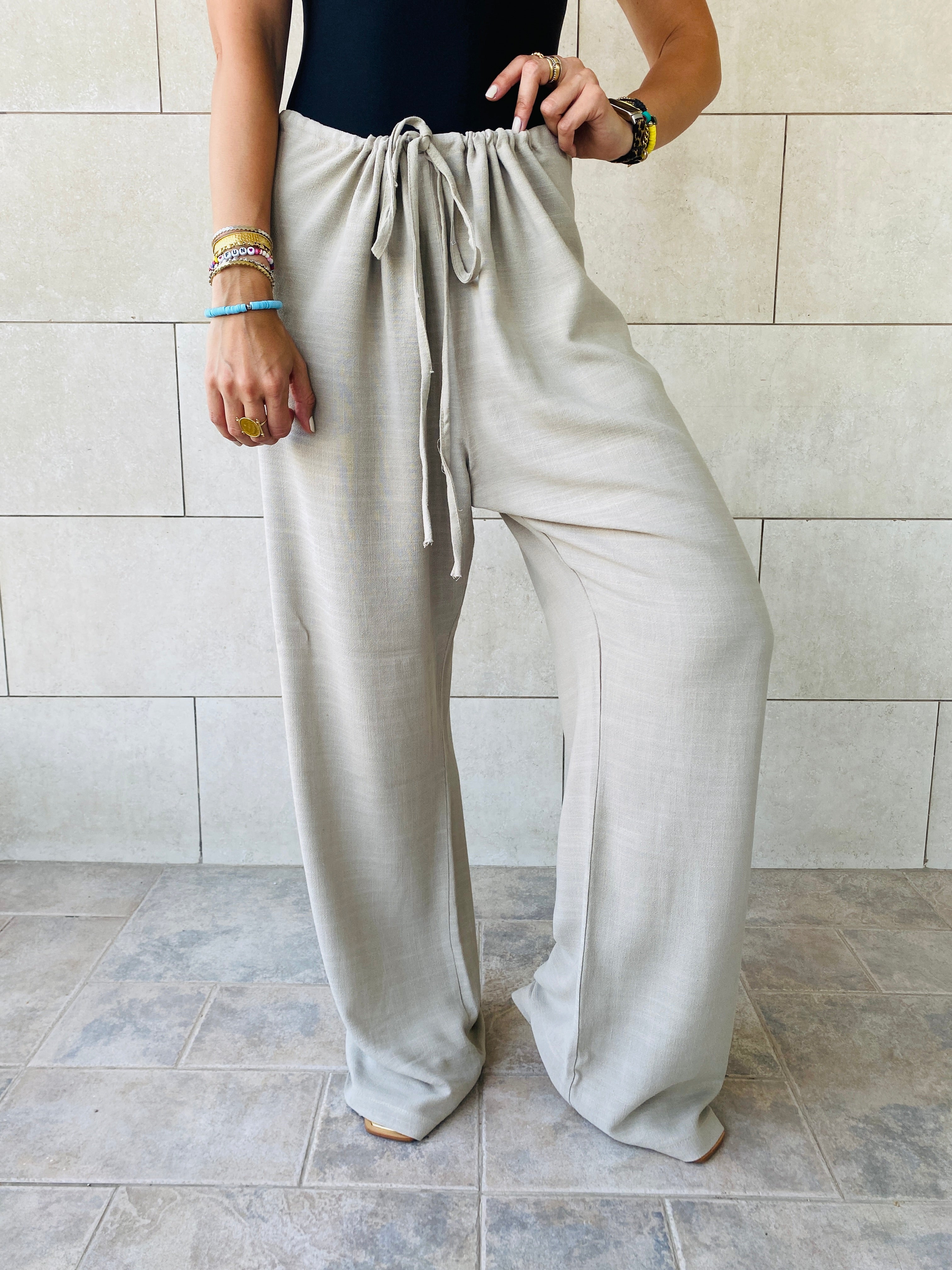 Taupe Linen Beach Pants