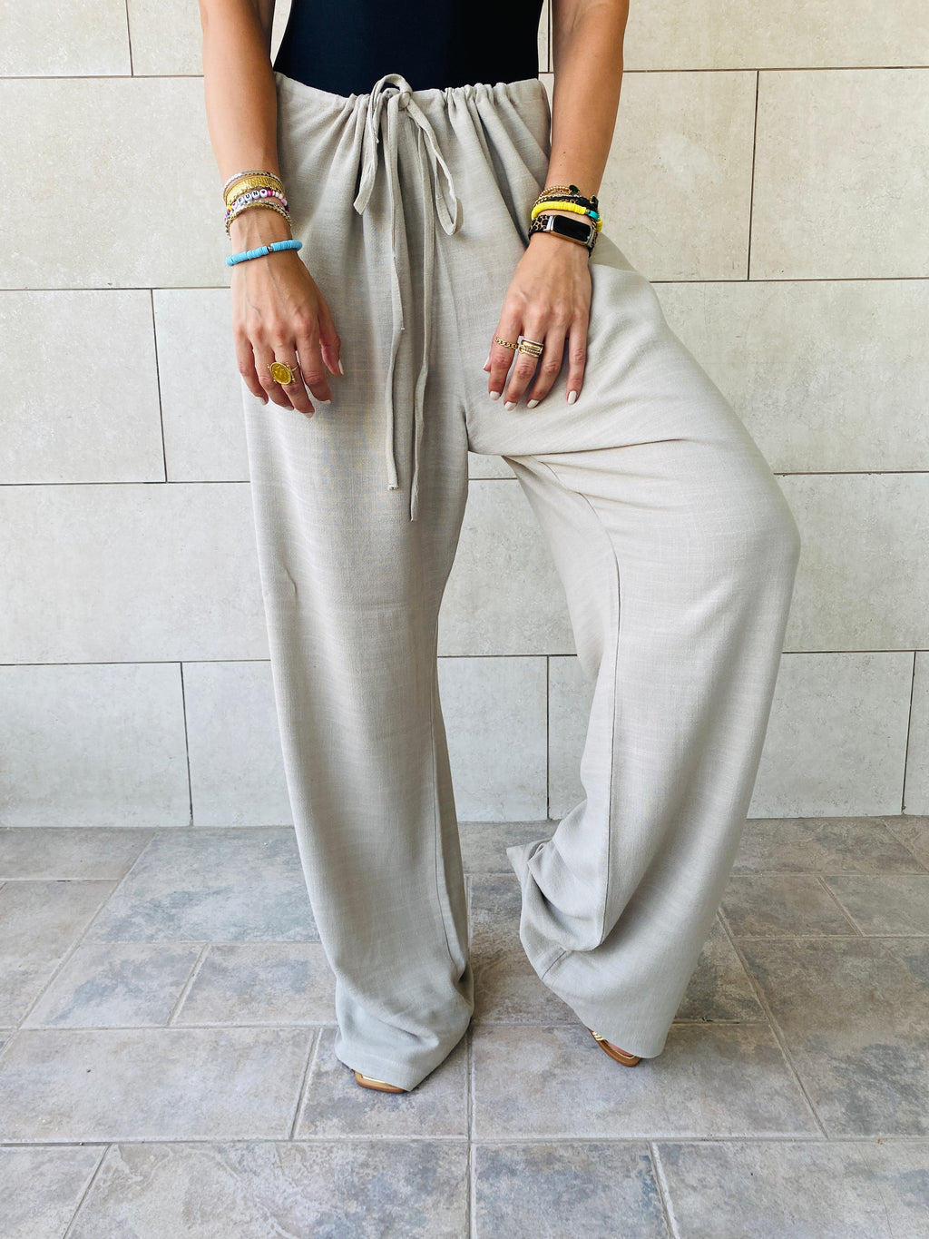 Taupe Linen Beach Pants