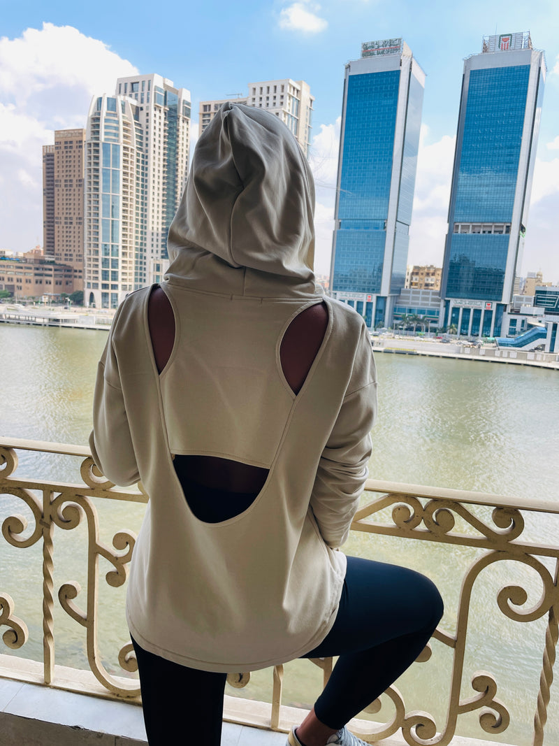 Beige Racer Back Sweatshirt