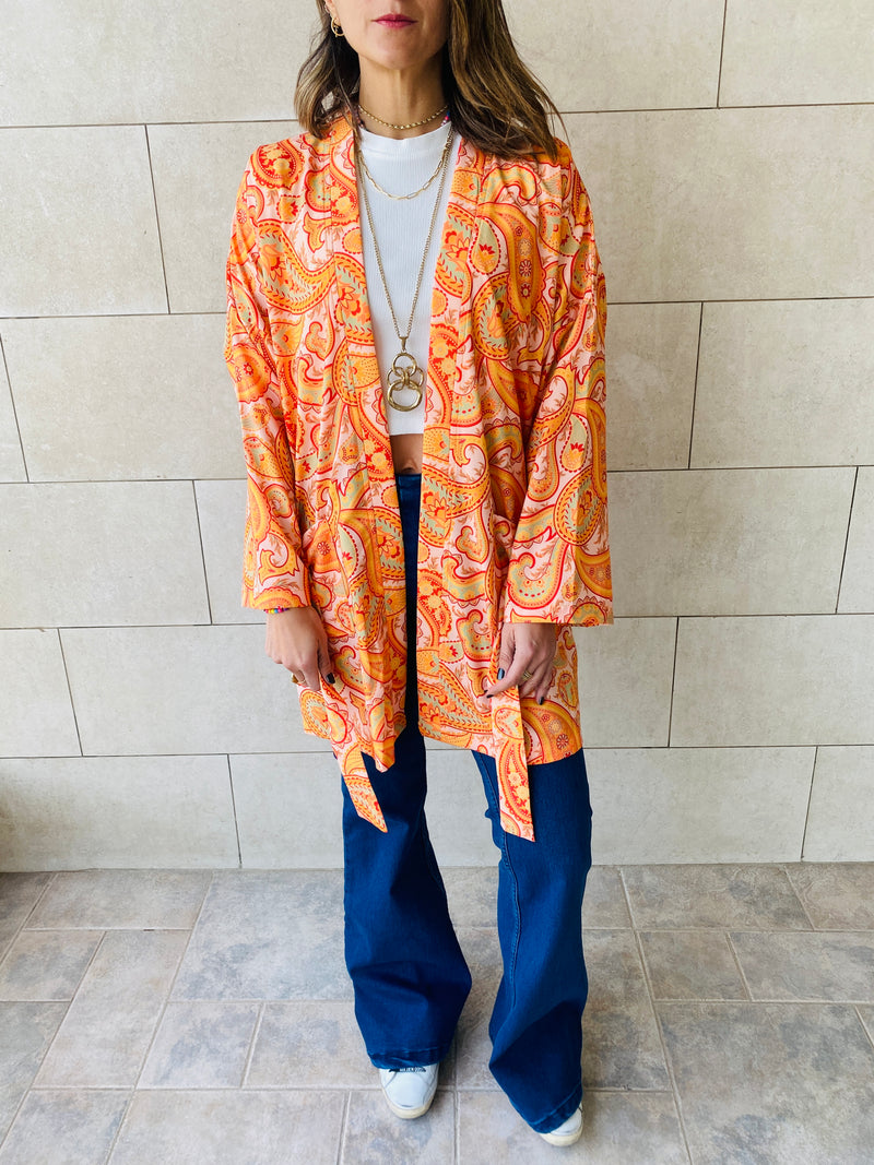 Orange Paisley Robe Kimono