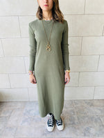 Olive Long Sleeve Ribbed Dress