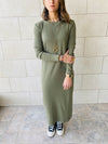 Olive Long Sleeve Ribbed Dress