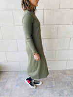 Olive Long Sleeve Ribbed Dress