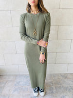 Olive Long Sleeve Ribbed Dress