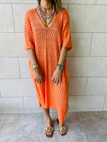 Orange Longline Crochet Poncho