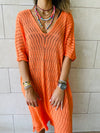 Orange Longline Crochet Poncho