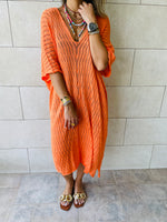 Orange Longline Crochet Poncho