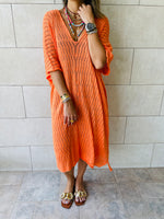 Orange Longline Crochet Poncho
