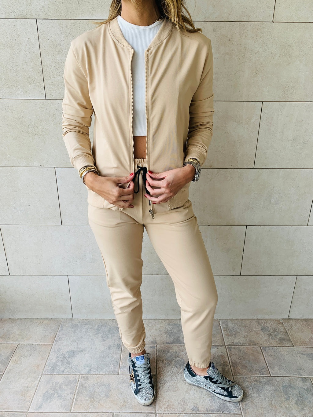 Beige Bomber Set