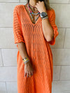 Orange Longline Crochet Poncho