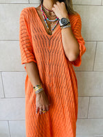 Orange Longline Crochet Poncho