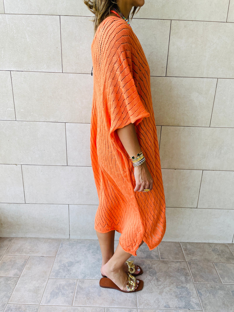 Orange Longline Crochet Poncho